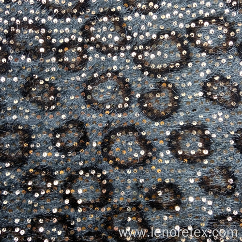 Fringed Feather Leopard Print Knit Sequin Embroidery Fabric